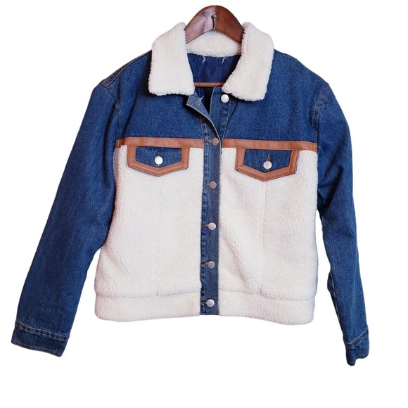Unbranded Jackets & Blazers - Unbranded Sherpa Teddy Lined Denim Jean Jacket Women's Small Warm used
